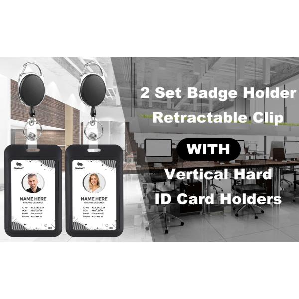 Pack Badge Holder Retractable Clip Heavy Duty Reels With Vertical Sliding ID Badge Holder Black Hard Plastic For Women Nurse Teacher Student