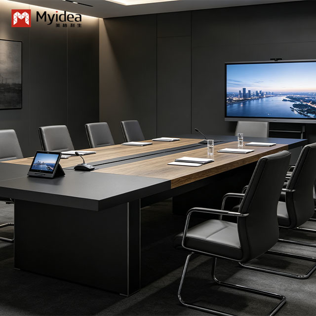Commercial-Grade Conference Table with Integrated Cable Channels and Reinforced Aluminum-Clad Base – Ideal for Corporate Boardrooms and Tech-Ready Workspaces.