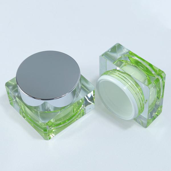 15g 30g 50g Square Cosmetic Jars Green Clear Acrylic Jars Luxury For Face Cream