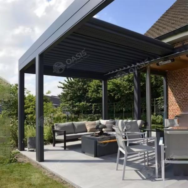 Lean to Wall Canopy Pergola Terrace Roof Motorized Louvered Roof Aluminum Louvered Pergola For Mansions
