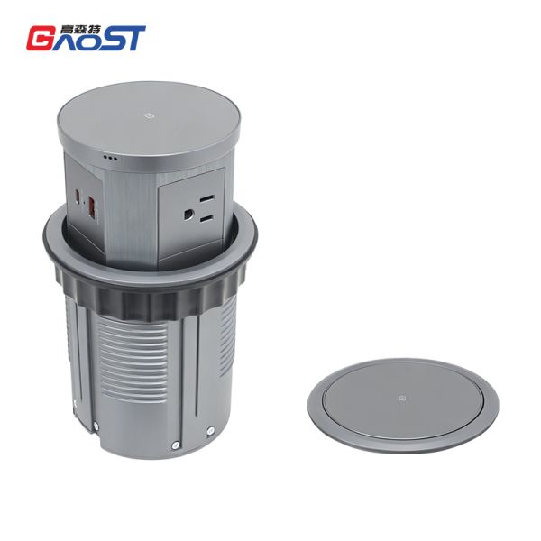 Retractable Power Socket with 3 American Outlets 20W USB Charger and 15W Wireless Charging Pad