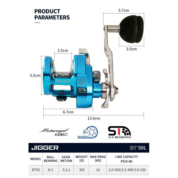 RYOBI BT Slow Jigging Fishing Reel Max Drag 16KG Deep Sea Fishing Reel
