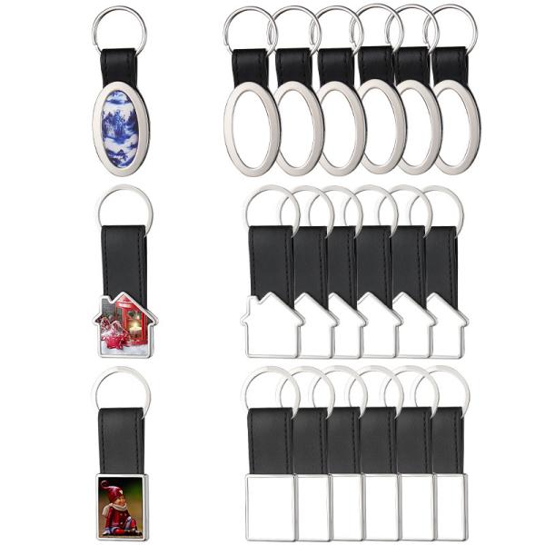 Promotional Gift Metal Sublimation Keychain With Leather Strap Sublimation Leather Keychain Blanks