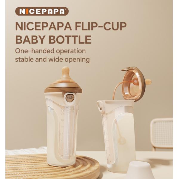 NICEPAPA FLIP-CAP прочный без BPA пищевой силиконовый бутылка для малышей Полая шкала легкая крепкость (кросс отверстие M)