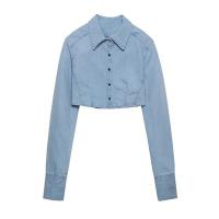 Jeans bleus de Jean Jacket Crop Top Denim de bouton adaptés aux besoins du client par fabricant