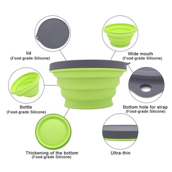 Outdoor Travel Food Grade Silicone Collapsible Bowls Folding With Lid