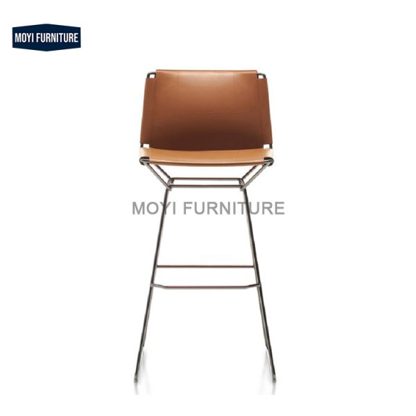 Sling Saddle-Leather Bar Stool (Stainless Steel Frame)