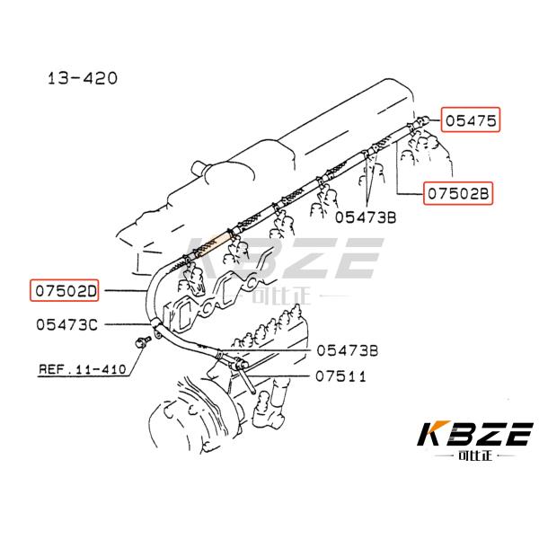 EXCAVATOR SK160 SK200 SK210 MITSUBISHI 4D31 6D31 6D34 VAMS602013 VAMS602073 FLEXIBLE INJECTOR OIL RETURN HOSE (Флексибильный инжекторный шланг для возвращения масла)