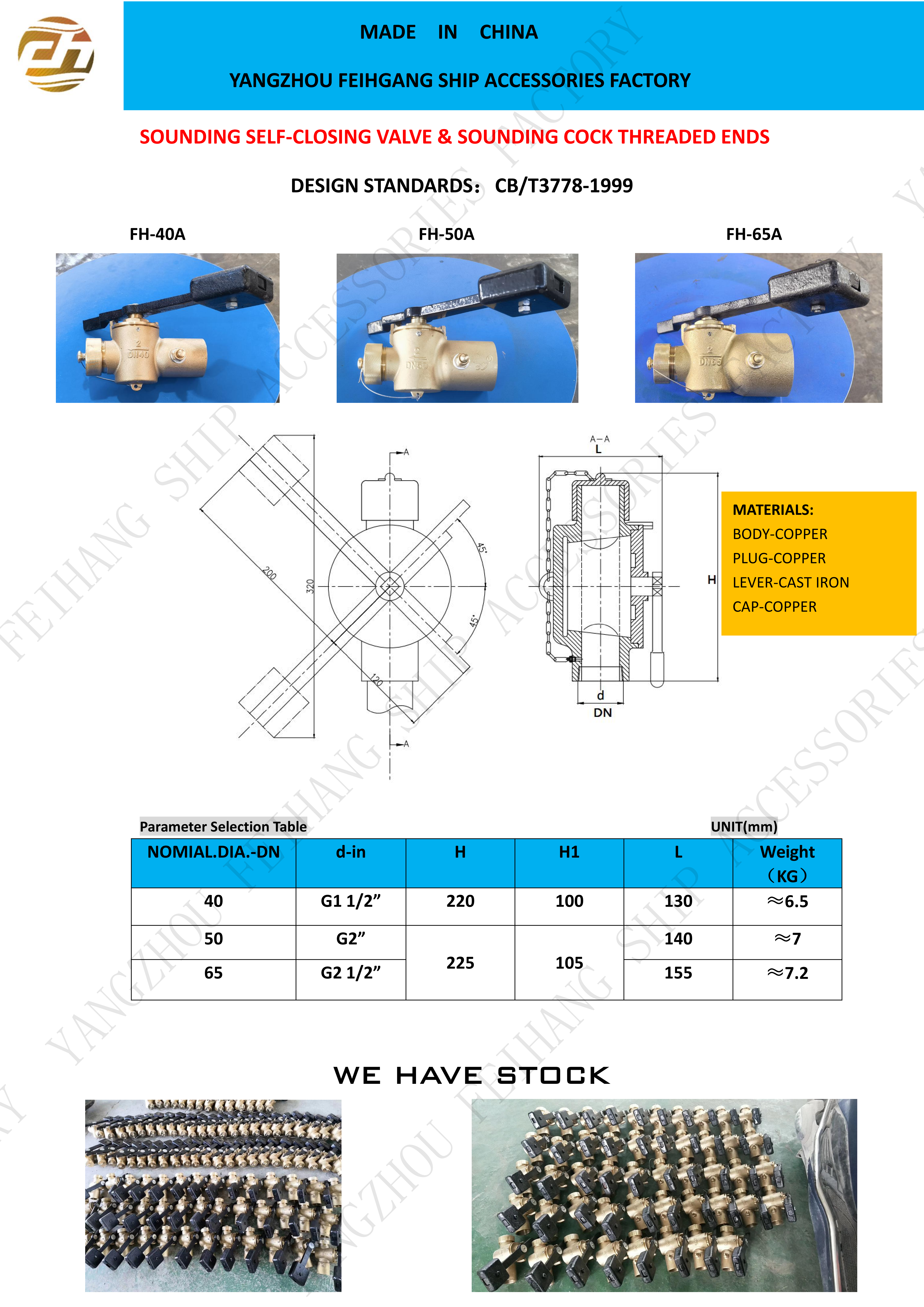 China Sounding Self-Closing Valve DN65 CB/T3778-99  & SOUNDING COCK THREADED ENDS & Self Closing Cock for Sounding Pipe  Supplier - FeiHang Marine