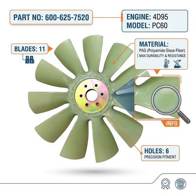 Heavy Duty Cooling Fan Blade 11 Blades 600-625-7520 for Komatsu PC60 4D95 Diesel Engine Radiator Cooler Replacement