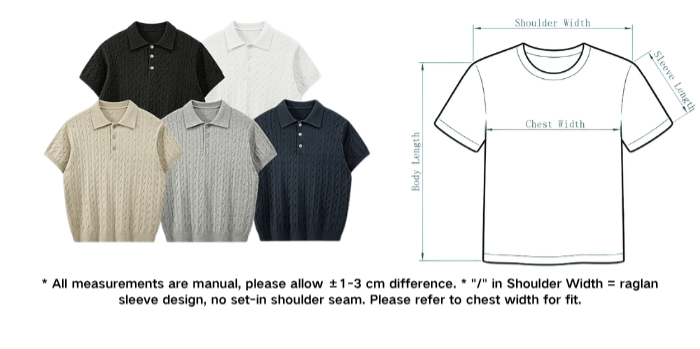 Men’s Cable Knit Short Sleeve Polo Shirt Casual Breathable Solid Color Knitted Top
