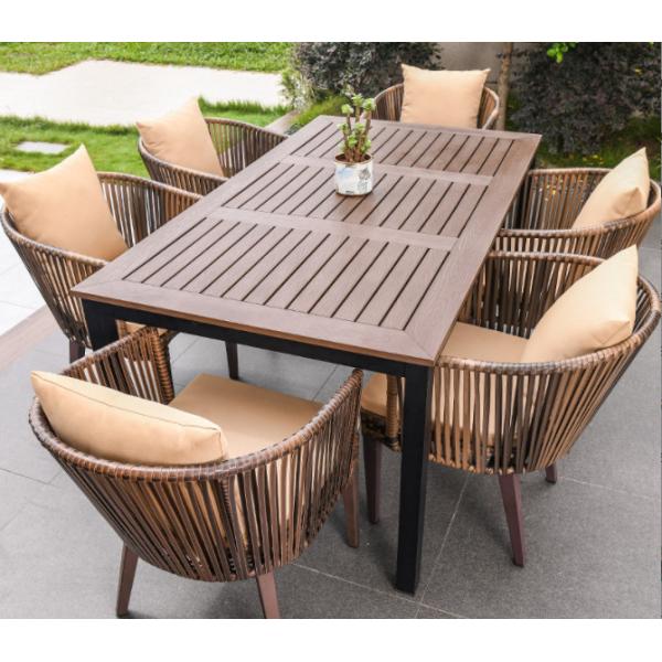 Outdoor Table And Chair Villa Courtyard Garden Leisure Terrace Plastic Wood Table Combination Of Outdoor Rattan Table