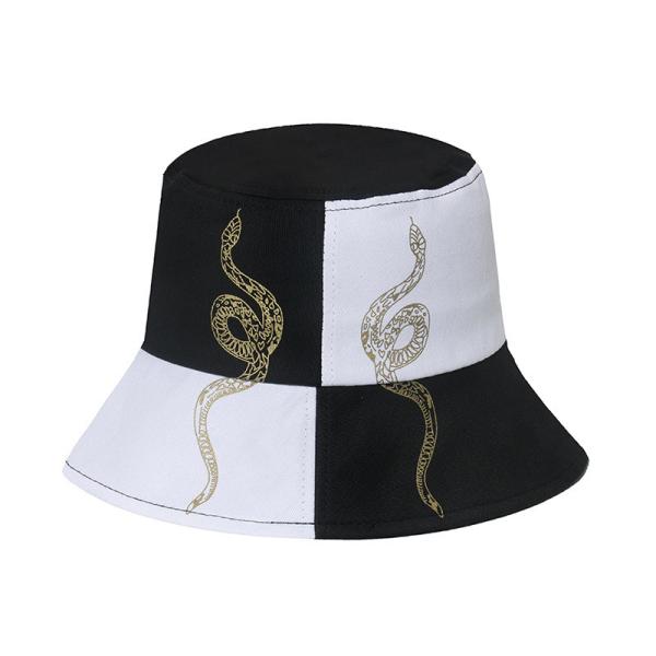 Hip-Hop Snake Pattern Totem Bucket Hat Black And White Stitching Plaid Fisherman Hat