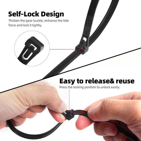Heavy Duty Industrial Releasable Cable Ties 8 Inch Black Releasable Zip Ties