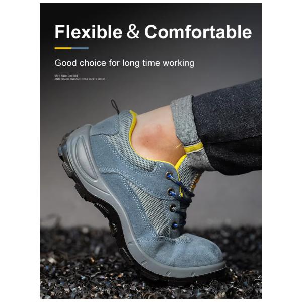 Breathable Industrial Safety Shoes Yellow Leather Steel Toe Boots For Men