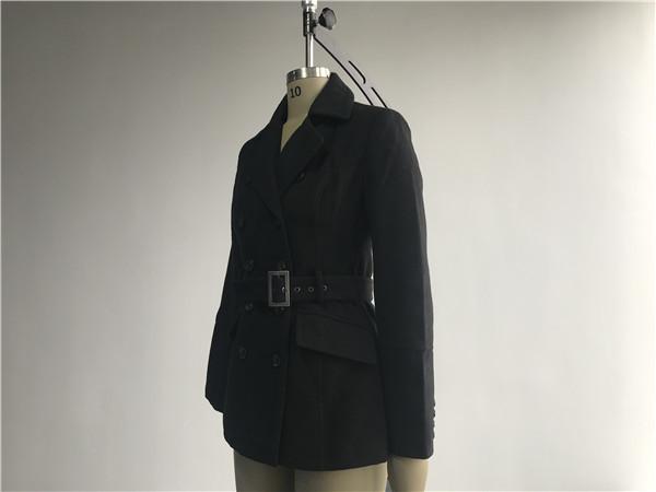 Ladies Black Double Breasted Coat , Large Lapel Collar Wool Melton Coat With Belt TW64802