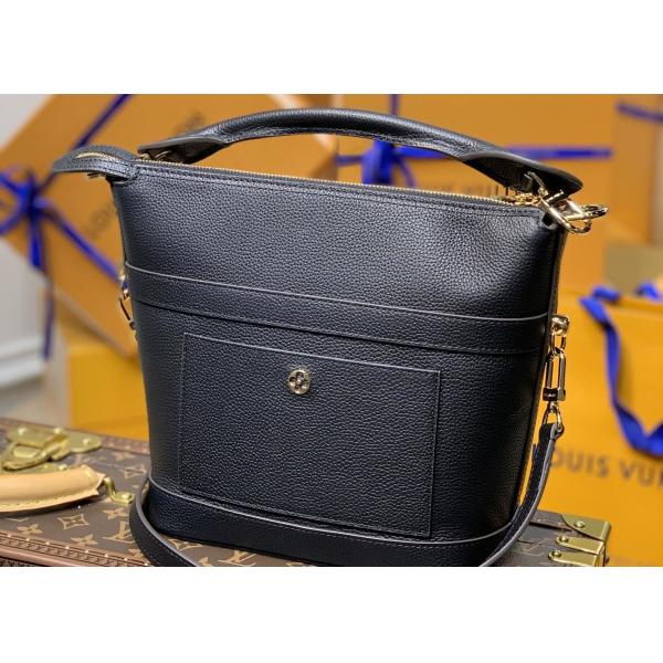 Small Genunie Black Printing Linning 25cm Cowhide Bucket Bag Handhold