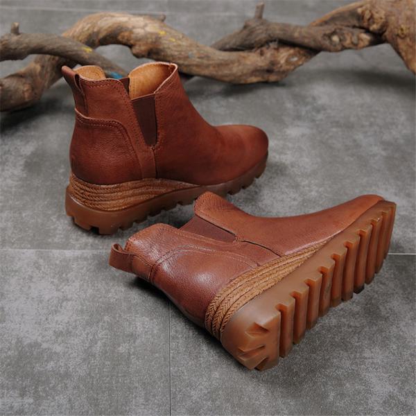 S029 Autumn and winter new leather ankle boots original handmade round toe wedge casual waterproof platform high heel