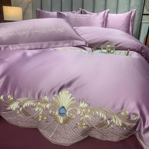 125gsm Washed Silk Embroidery 4pcs Bedding Sets King Size European Style Collections
