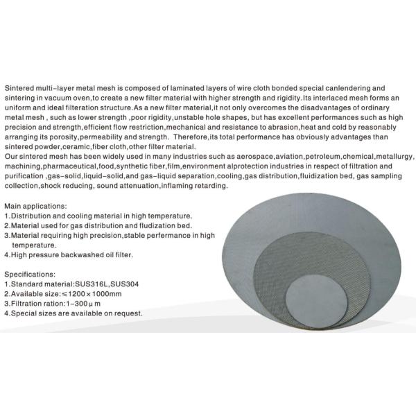 -200C-600C Temp Sintered Wire Mesh Filter High Dirt Holding Capacity