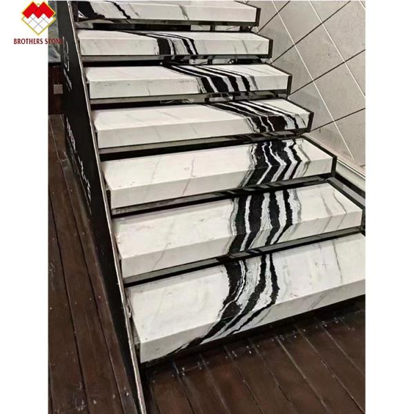 Translucent Chinese Ink Painting Marble Staircase Tiles in Panda White for Lavabo