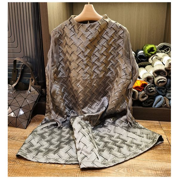 Design Idea Niche Woven Shape Fabric Pleated Dress 2024 Autumn New Loose Slim Long Sleeve A-line Skirt