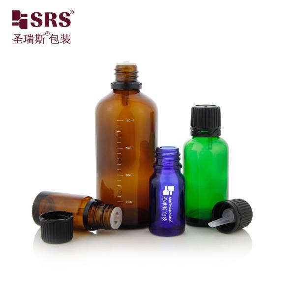 G001-2 Bouteille en verre en forme de moule ronde d'ambre avec bouchon à vis anti-altération, prise en plastique pour emballage de récipients d'huiles essentielles