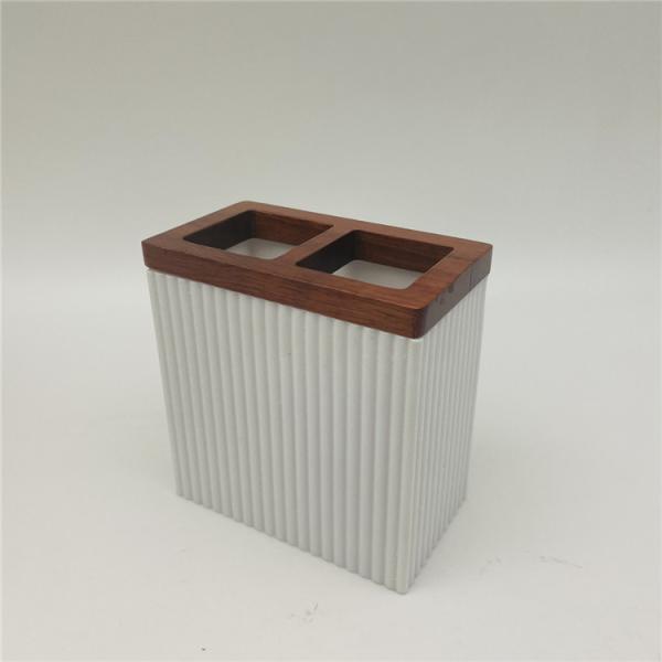 Квадратные вертикальные полосы аксессуары для ванной Белый песок с деревянными частями