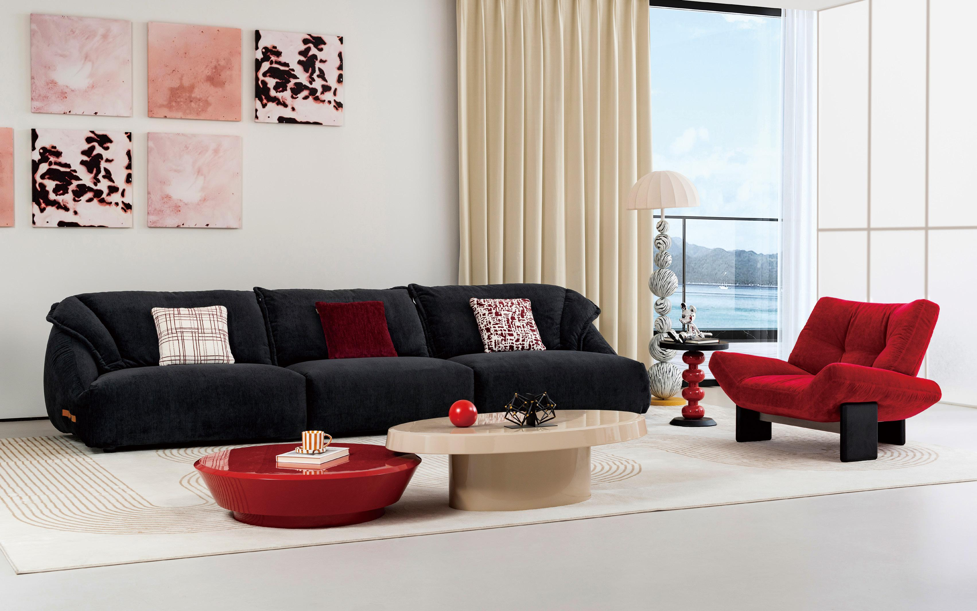 Modern luxury fabric sofa paired with leisure chair combination