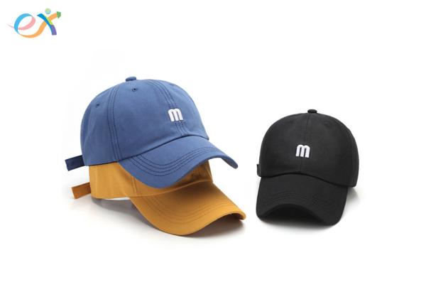 100% Cotton Polyester Fabric Pure Color Sport Baseball Caps With M Letter