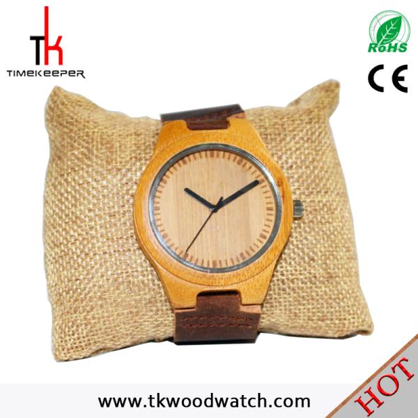 2016 Factory price Hot selling Leather strap Ronda movement quartz bamboo watch