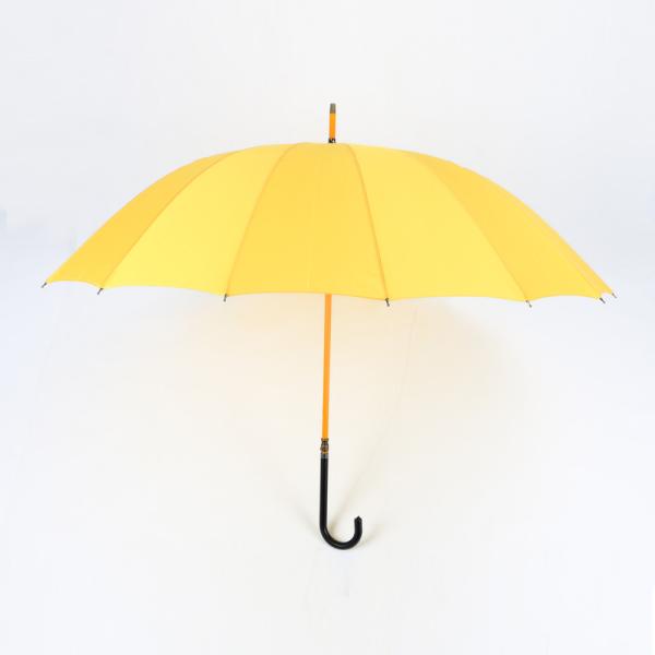 Yellow Curved Handle Umbrella Lady Fashion Plastic J Handle With Leather Cover