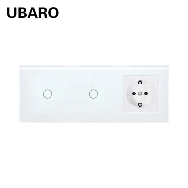 Type 228 2 Gang Wall Mounted Tempered Glass Panel Switch Socket Combination