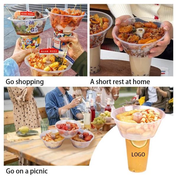 Food Grade All-in-One Disposable Plastic Cups With Bowl for Snack Beverage