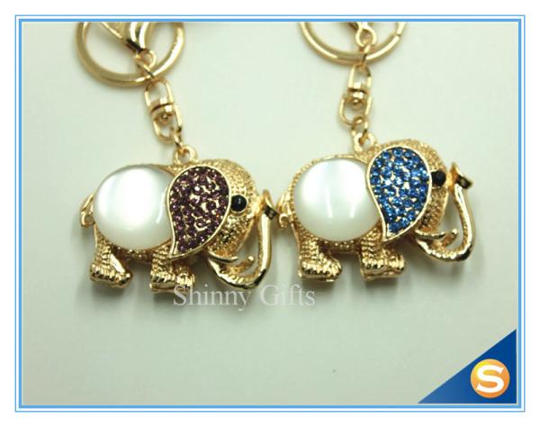 Novelty Rhinestone Crystal Lovely Animal Elephant Shape Pandent Metal Key Chain