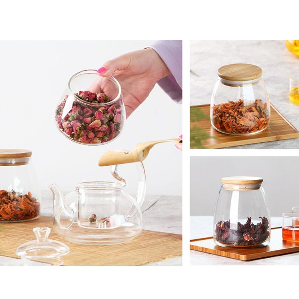 Transparent Bamboo Lid Glass Storage Jar Customized Size Kitchen Glass Canister