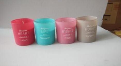 Soy wax decor & glass scented candle with red,blue,pink,grew colors mixed and  package of gift box