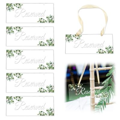 6 Pack Reserved Hanging Acrylic Sign With Greenery For Wedding Chairs / Church Pews