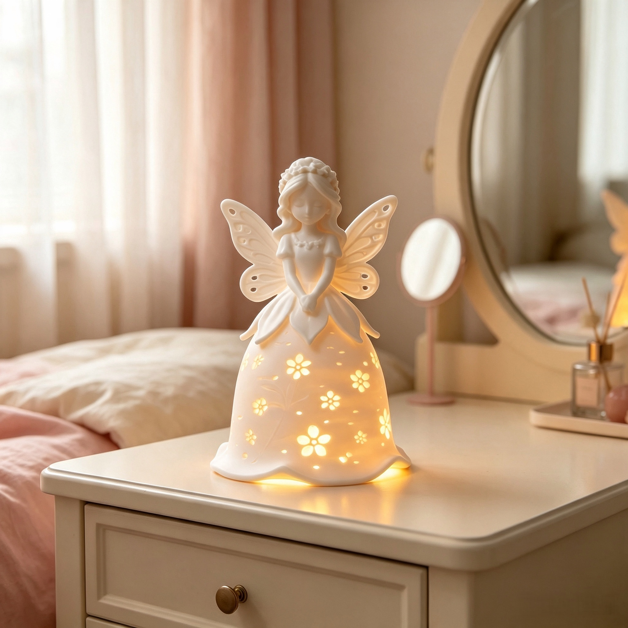 Flower Fairy 3D Printed Lighting Fixtures, Hollow‑out LED Ambient Night Lamp