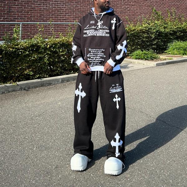 Fabricantes de prendas de vestir Trajes callejeros personalizados Trajes con pantalla Impresión de sudadera con capucha Calzoncillos de sudor con bolsa Calzoncillos de sudor y conjunto de capuchas