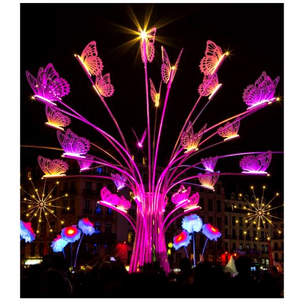 Custom Outdoor Large Color Butterfly Mascot Sculpture LED Lights Creative Square Street Light