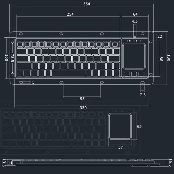 Low-cost Rugged Panelmount Plastic Keyboard With Touchpad and 68 Keys