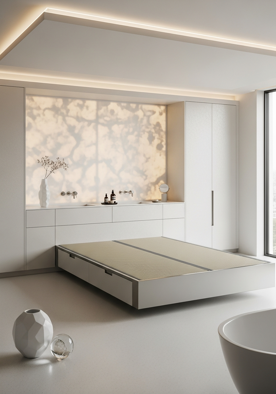 Floating Platform Tatami Bed in 304 Stainless Steel with Pearl Nano-Finish