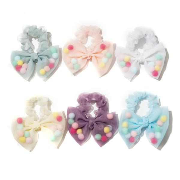 Lace Organza hairball  kids hair accessories bowel scrunchies girl's hair rope bypass headpiece Yiwu wholesale
