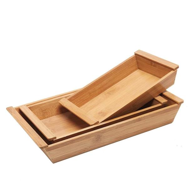 High Strength Small Bamboo Serving Tray 3 Set Nesting Organizer Low Thermal Conductivity