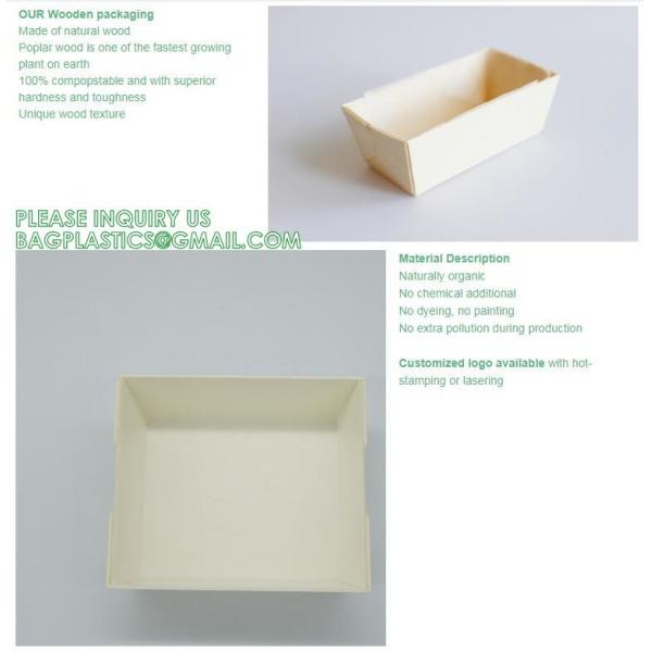 Wooden Food Packaging Box Cake Dessert Container With Plastic Cover, Take Out Pastry Cake Lunch Sushi Tray