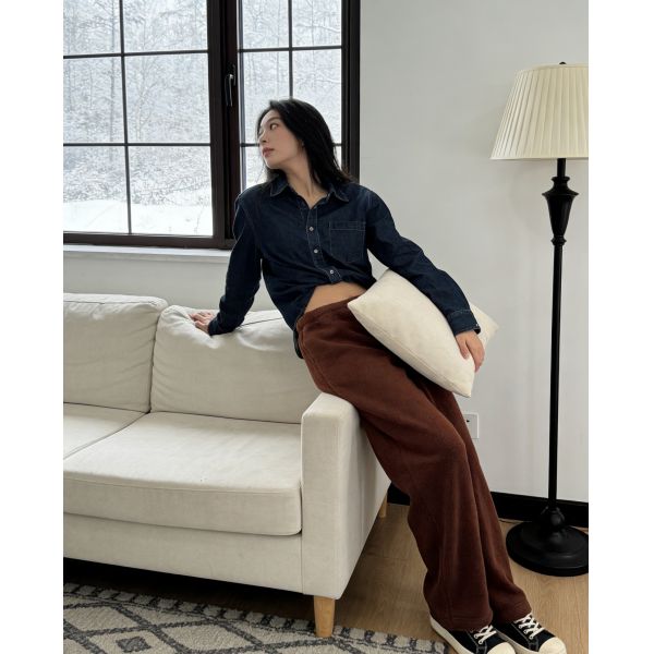 Women's Teddy Fleece Wide Leg Lounge Pants - Brown/Beige/Blue/Pink 4 Colors