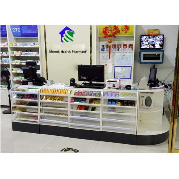 Wooden Chinese Pharmacy Store Display Cashier Drug Shelf Multi Functional Bar Counter