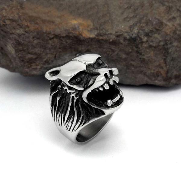 Fashion 925 Silver Plated Stainless Steel Engraved Wolf Vintage Old Ring (SA385)