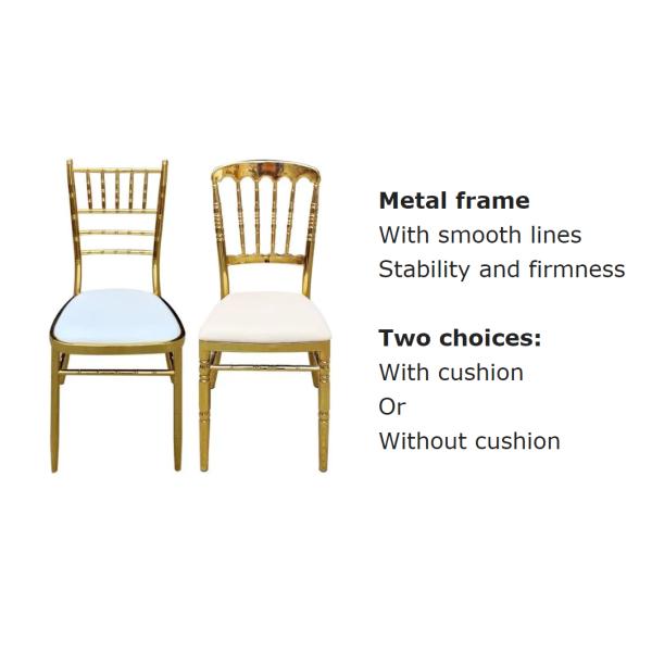 Аксессуары для праздничных палаток оптом Металлические накладываемые мероприятия Свадебный стул Chiavari с подушкой В продаже